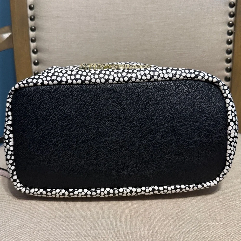 Betsey Johnson Black & White Pebble Satchel with Pink Bow